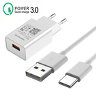 Сетевое зарядное устройство с европейской вилкой, USB-кабель Type-c, QC 3,0 для мобильных телефонов Xiaomi 11, 10, 9 Lite, SE Pro, Redmi Note 10 S, 9T, 9, 8T, 8, 7 Pro, 8A