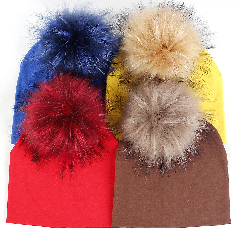 

Милые детские шапочки карамельных цветов шапка с помпоном из искусственного меха шапка для девочек и мальчиков теплая зимняя Осенняя шапка унисекс шапки