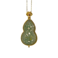 s925 sterling silver gold plated gray jade chinese style xiangyun cloisonne gourd hollow out perfume bag pendant