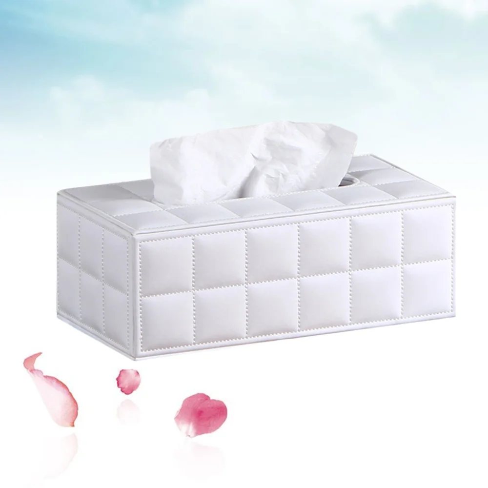 

Simple PU Tissue Box Rectangle Paper Towel Holder Desktop Napkin Storage Container for Home Office (Size L, White)