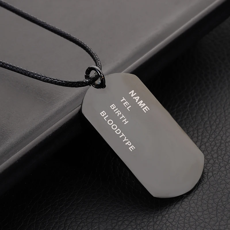 Stainless Steel Jewelry Black Charm Military Army Name ID Tag Pendant with Chain Sex Birth Bloodtype | Украшения и аксессуары