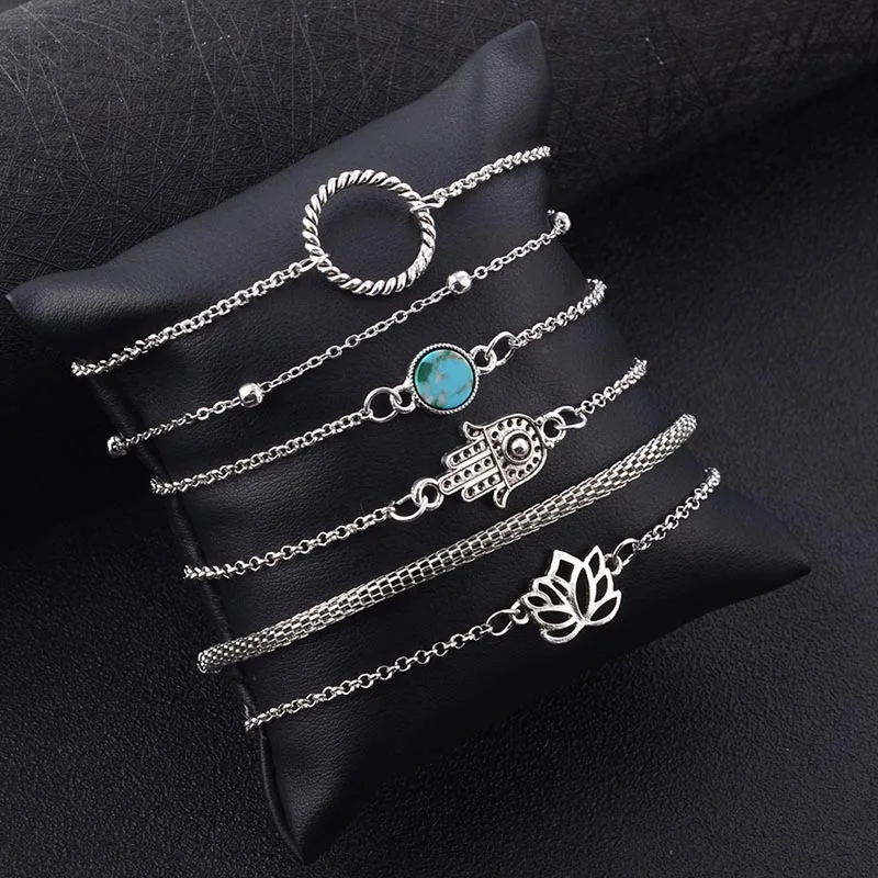 Женские новые наборы браслетов полый Фатима ручной Лотос круглые шарики бусины