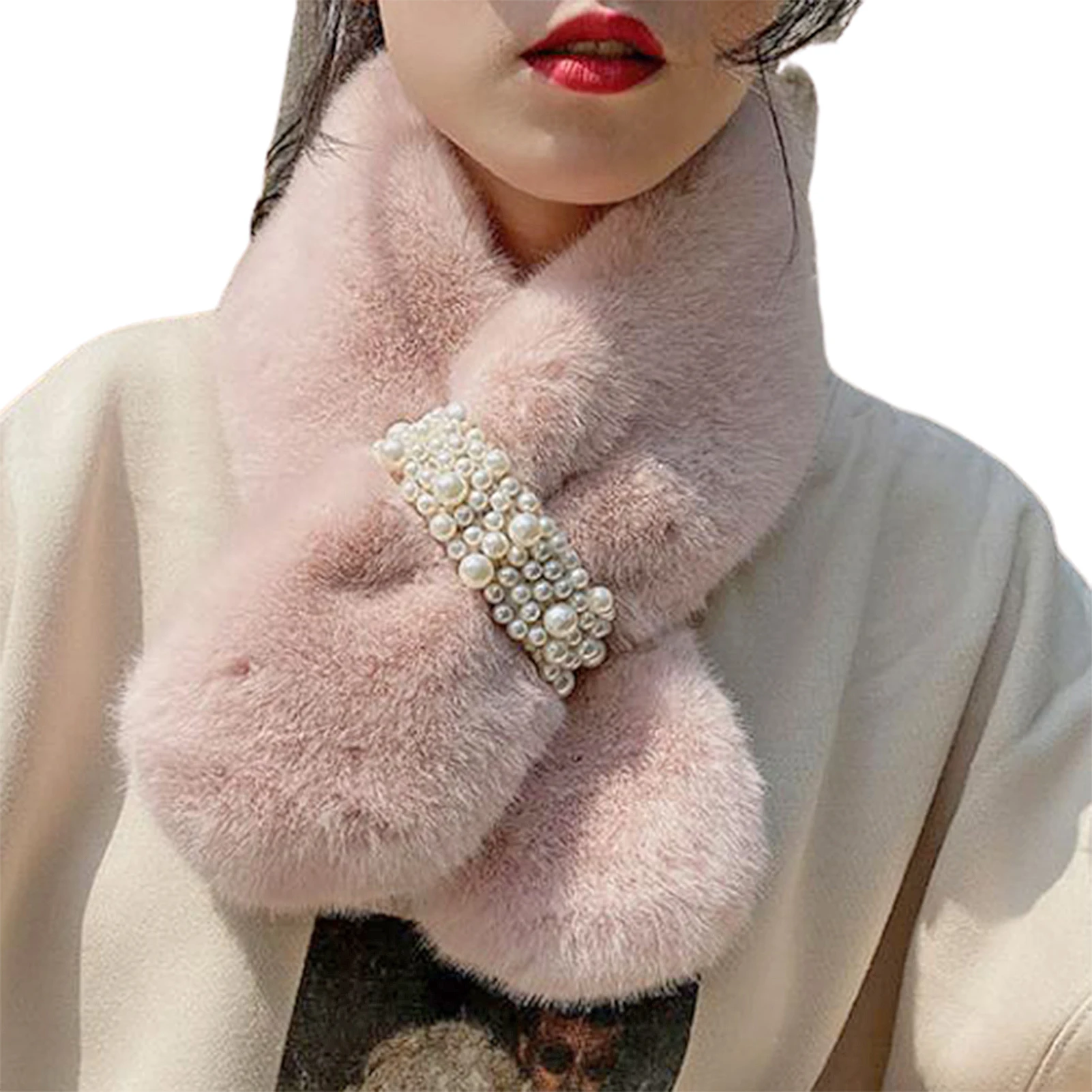 

Women Scarves Autumn Winter Female Outdoor Warm Circle Loop Scarf Faux Rabbit Fur Neck Wrap Gaiter Scarf For Girl Women Gift