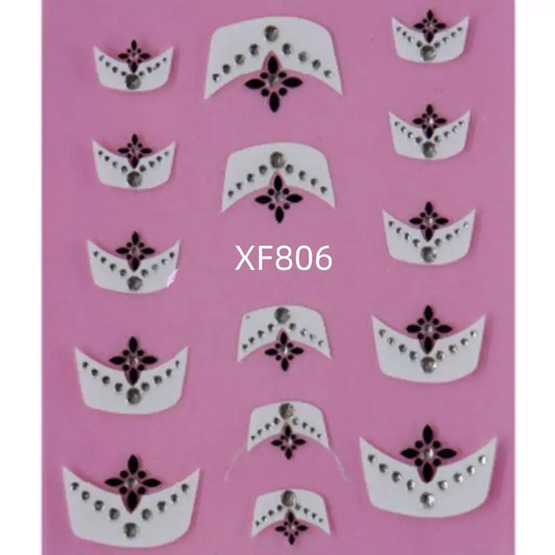 10 Stickers per Sheet 3D Nail Art Stickers Rhinestone French Style White Silver Flowers Rhinestone For Nails Tips Beauty