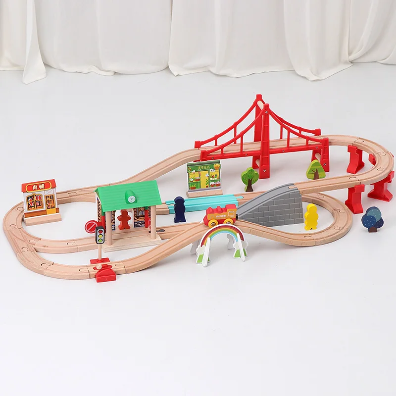Простой деревянный поезд трек электрический магнитный железная дорога