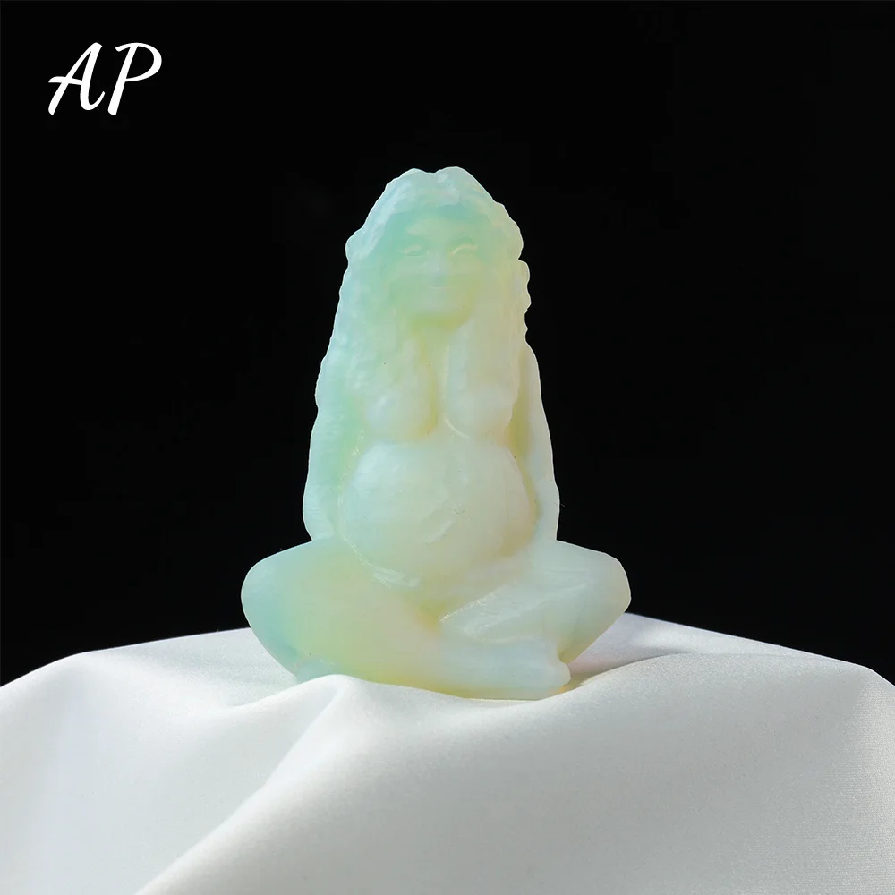 

1PC Gemstone crafts Opal Hand Carved Mother of the earth Crystal carvings Gaia statue Home Furnishings ornaments