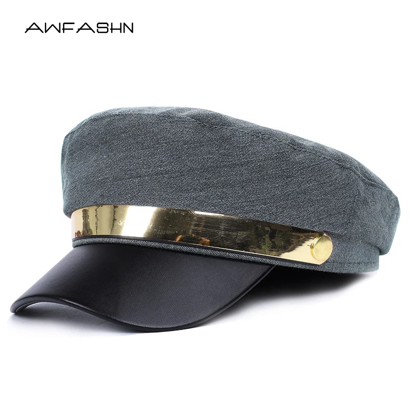 2019 модная дамская военная шляпа осенняя моряка для женщин и мужчин черная серая