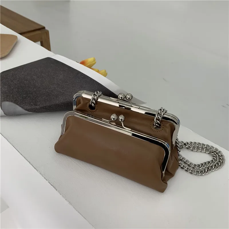 

Fashion Shell Kisslock Bags Women's Shouder Bag Wide Strap Clip Bags Crossbody Messenger Bag Designer Leather Purse