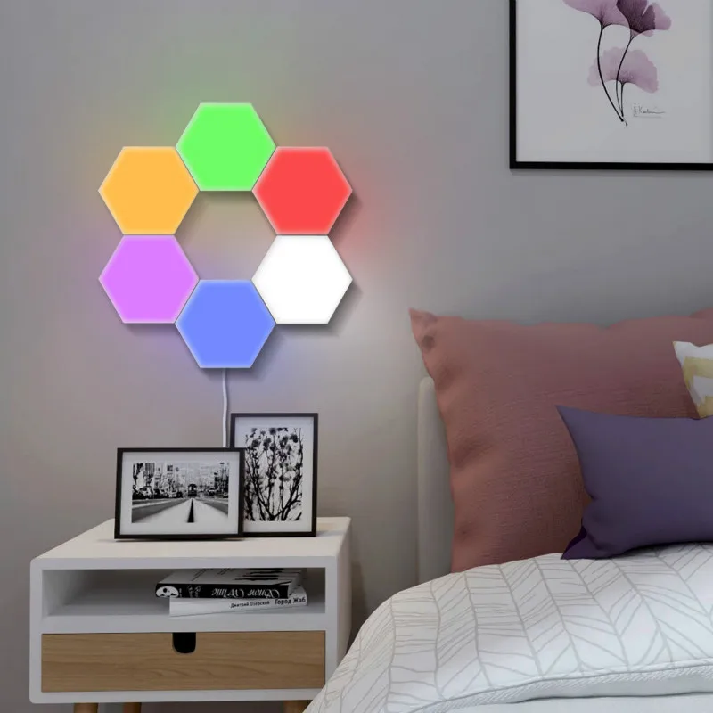 led diy hexagonal wall lamp bedroom decor night light touch sensor magnetic quantum lamps for home decoration honeycomb lights free global shipping