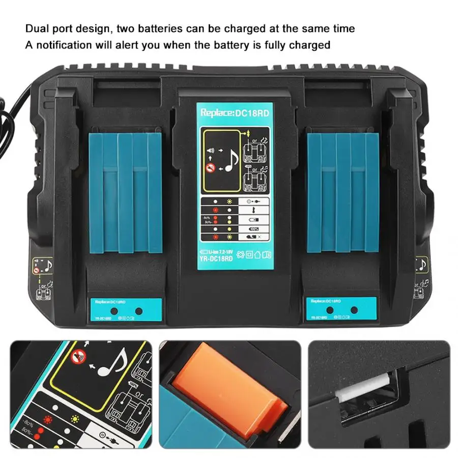 Двойное зарядное устройство с USB интерфейсом DC18RD подходит для BL1830 Bl1430 14 4-18 V |