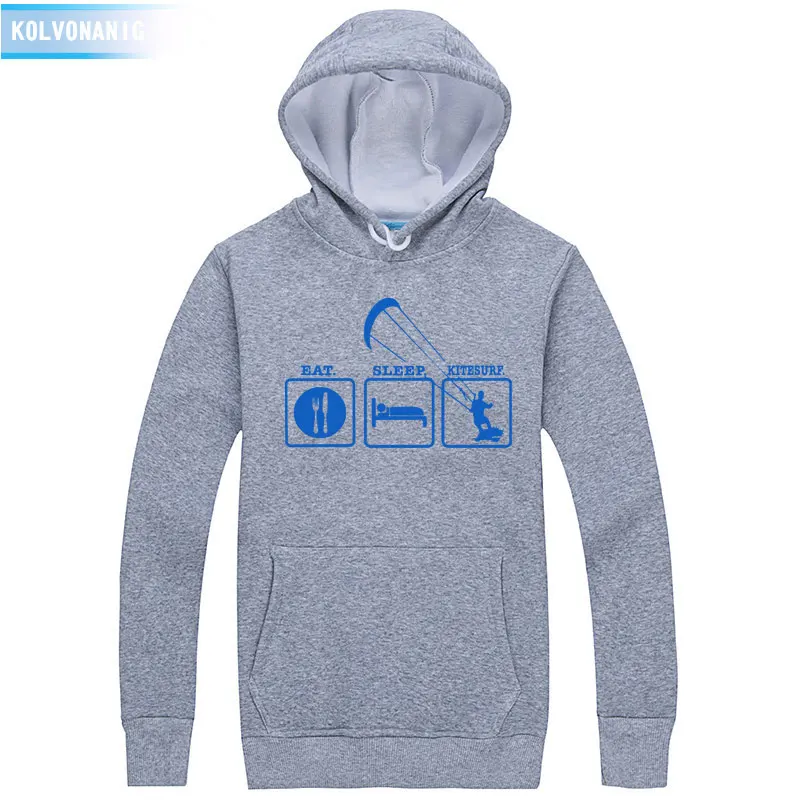 Gray 03 Eat Sleep Kitesurf Толстовка с принтом для мужчин/женщин, Повседневная Толстовка в стиле хип-хоп, мужская спортивная одежда для кайтсерфинга, унисекс, флисовый пуловер с капюшоном - Цвет: Gray 03