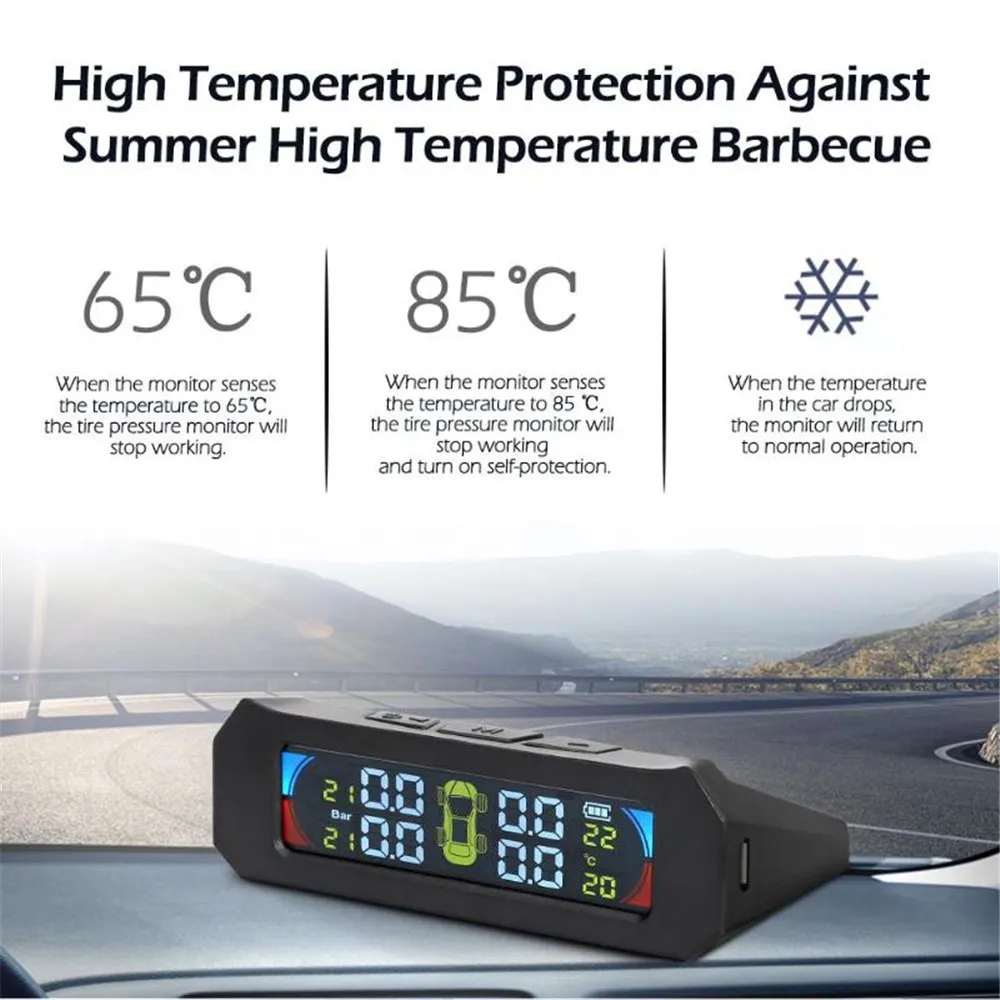 Система контроля давления в шинах с 4 датчиками ЖК дисплеем и солнечной