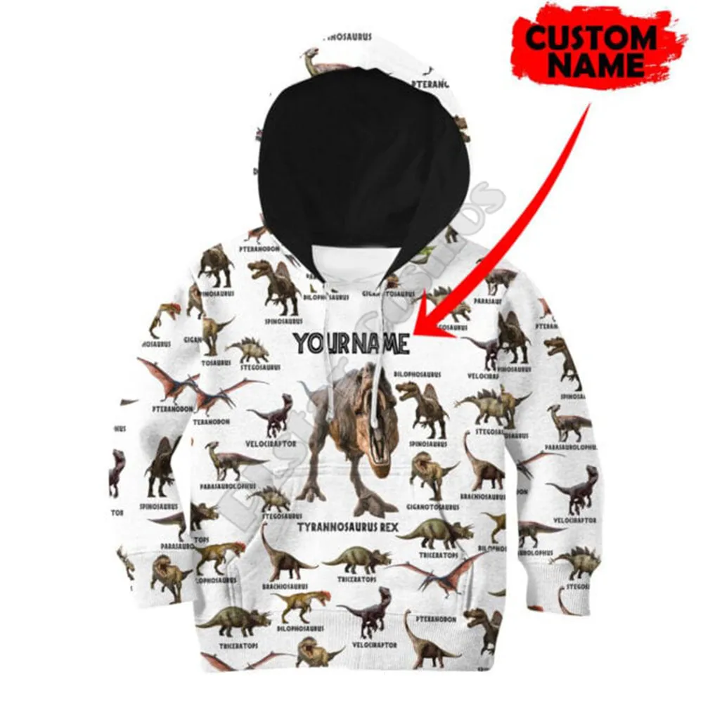 Толстовки с принтом Love Dinosaur детский пуловер свитшот вашим именем на заказ