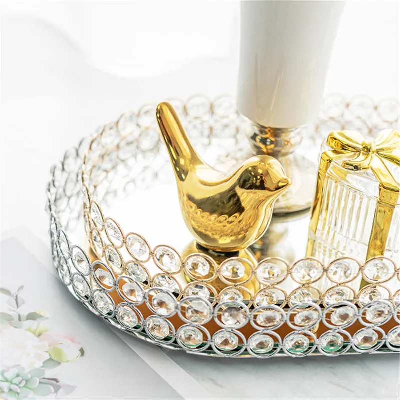 Европейский золотой прозрачный зеркальный поднос железная подставка для