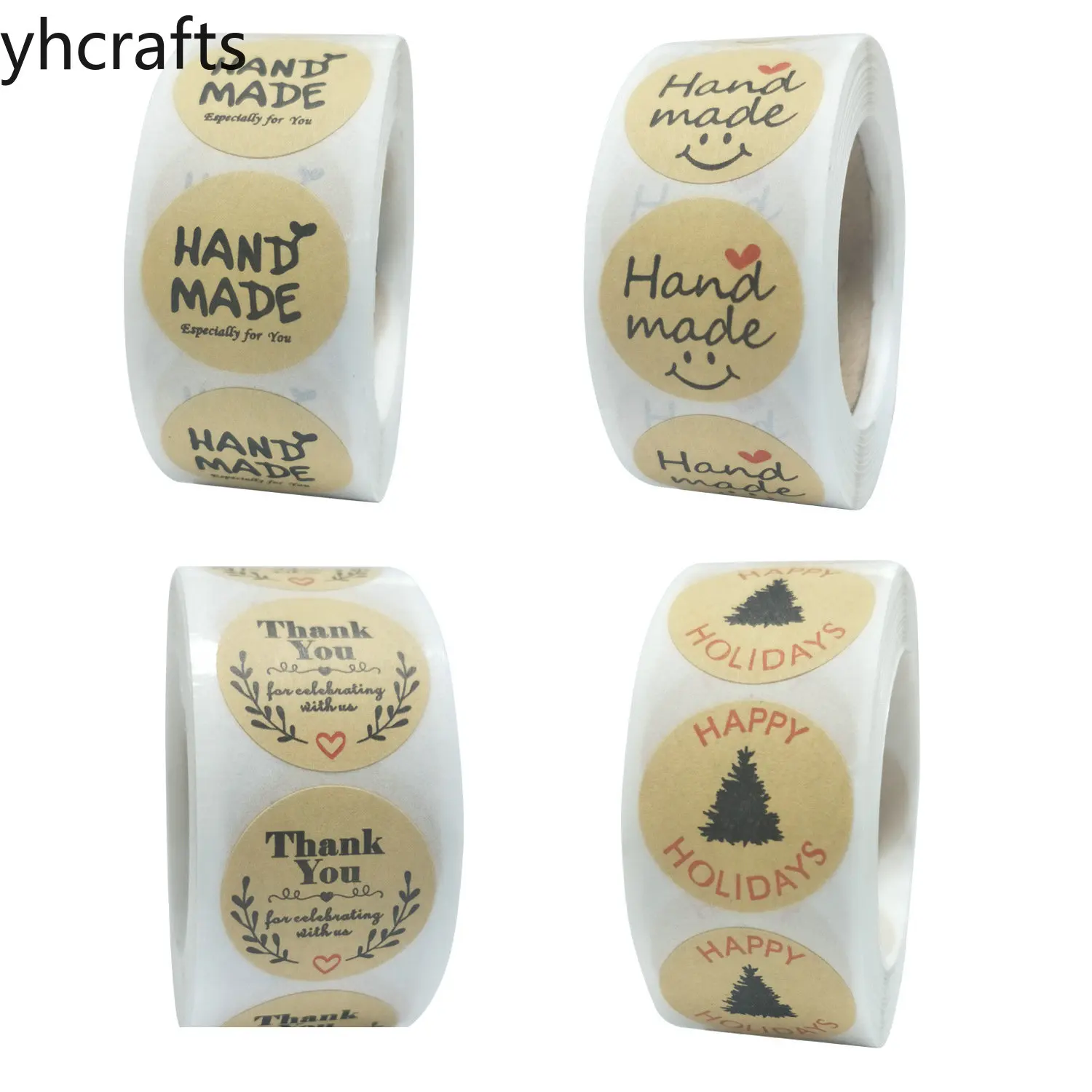 

1 Roll=500PCS/Lot 2.5cm Handmade Happy holiday Thank you kraft paper stickers DIY Sealing label Scrapbooking kit Bake logo