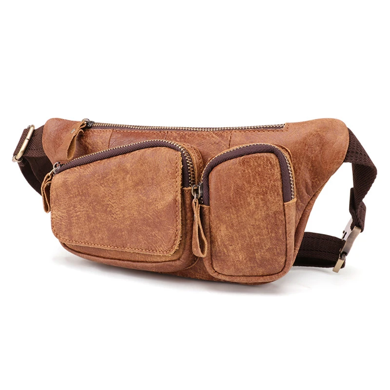 

Men's Leather Chest Bag Fashion Travel Shoulder Bag Top Layer Cowhide Business Messenger Bag Male Large Capacity Chest Bag