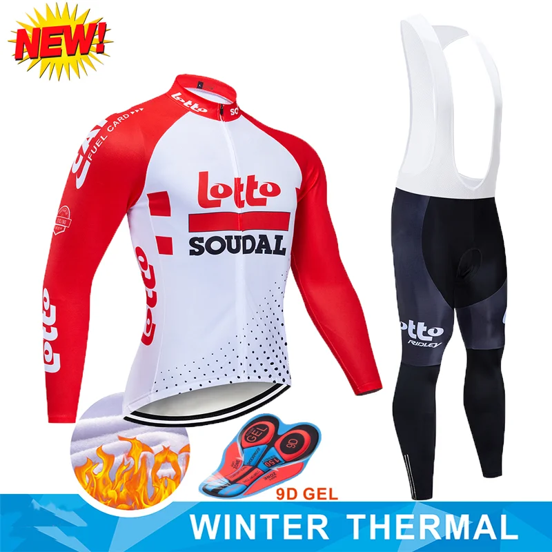 Pro Team LOTTO Велоспорт Джерси 9D Bib набор MTB Форма велосипед одежда мужская зимняя теплая флисовая велосипедная Одежда для велоспорта