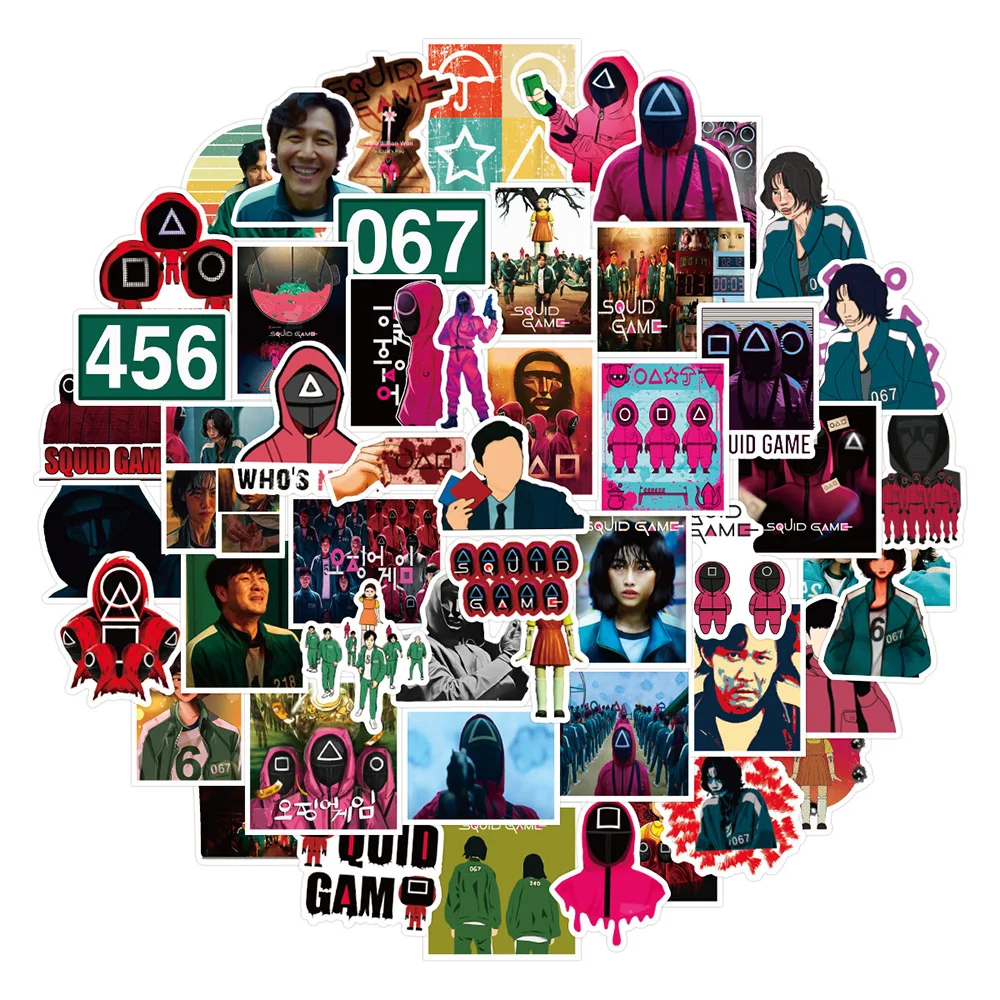 

10/30/50PCS Cool Round Six Graffiti Stickers Aesthetic for Laptop Luggage Fridge Water Bottle DIY Squid Game Decals Sticker Pack