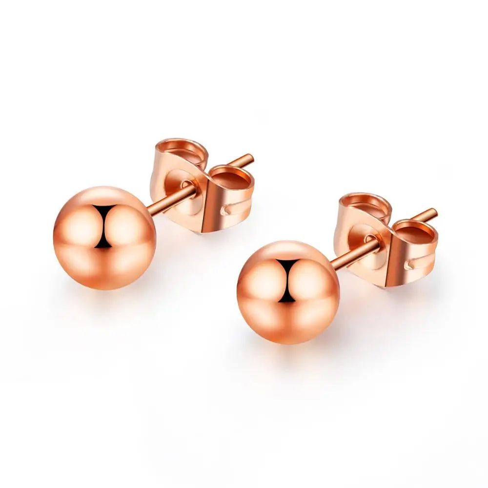 

fashion korean rose gold beads studs earrings for women minimalist small stainless steel piercing bijoux accessories wholesale
