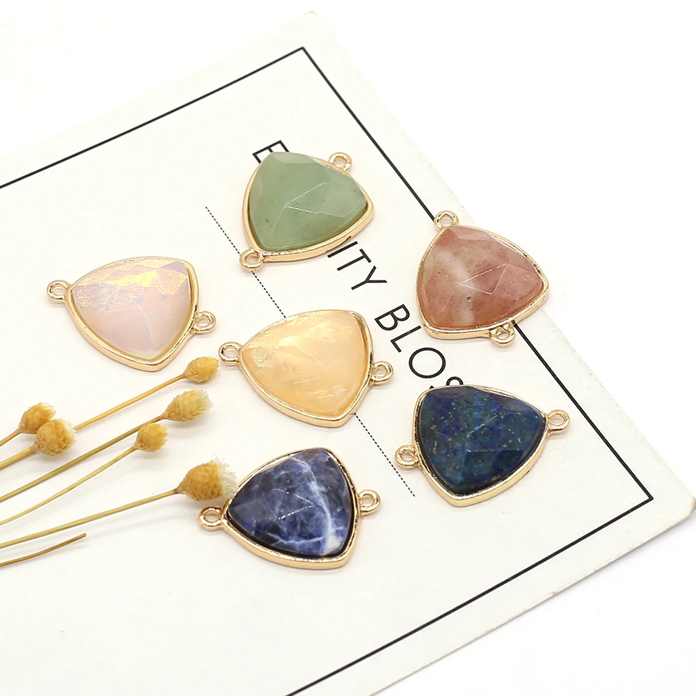 

Natural Stone Pendant Triangle Faceted Two Hole Connector Exquisite Charms For Craft Jewelry DIY Necklace Bracelet Ear Making