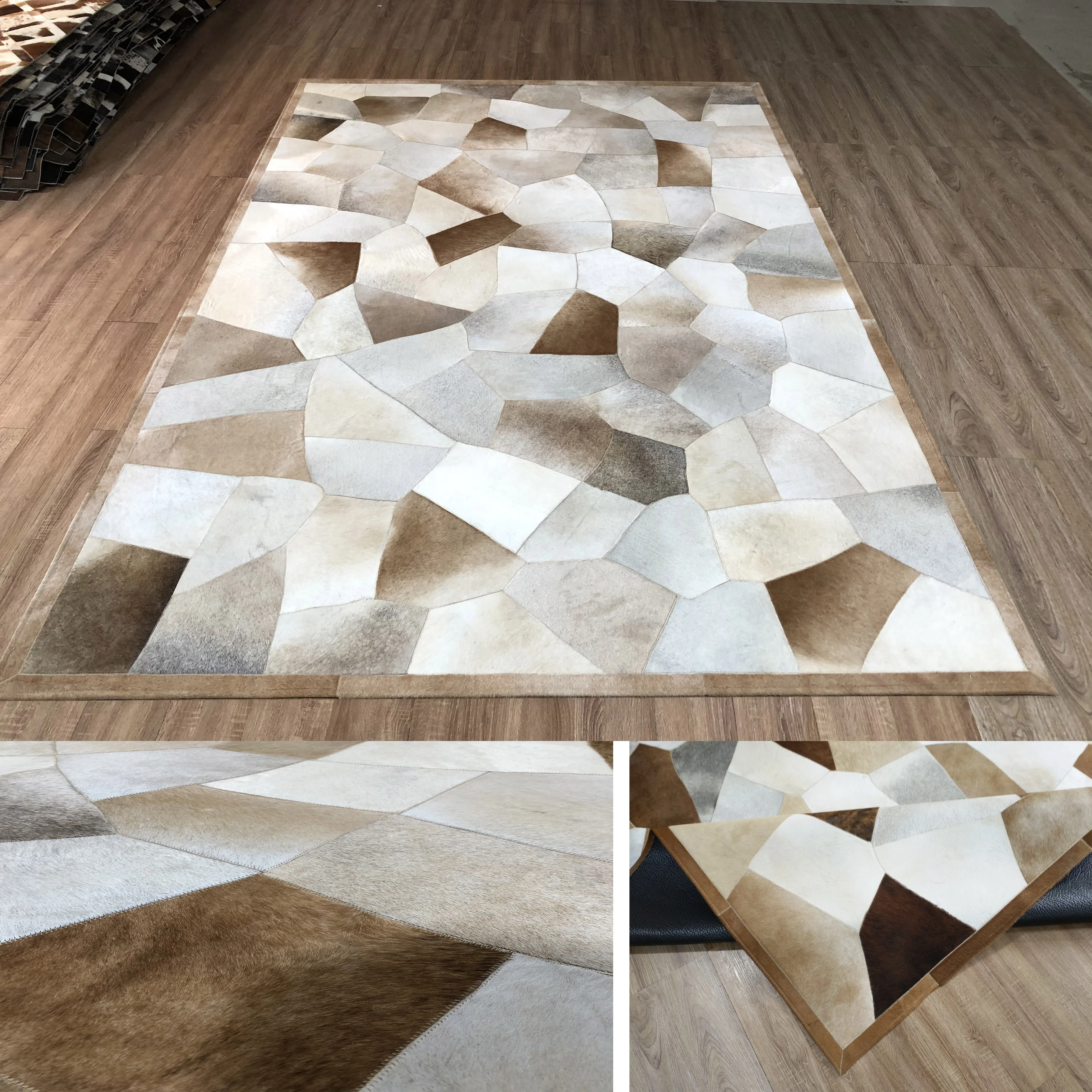 Современный коричневый и серый ковер из воловьей кожи натуральный коровья