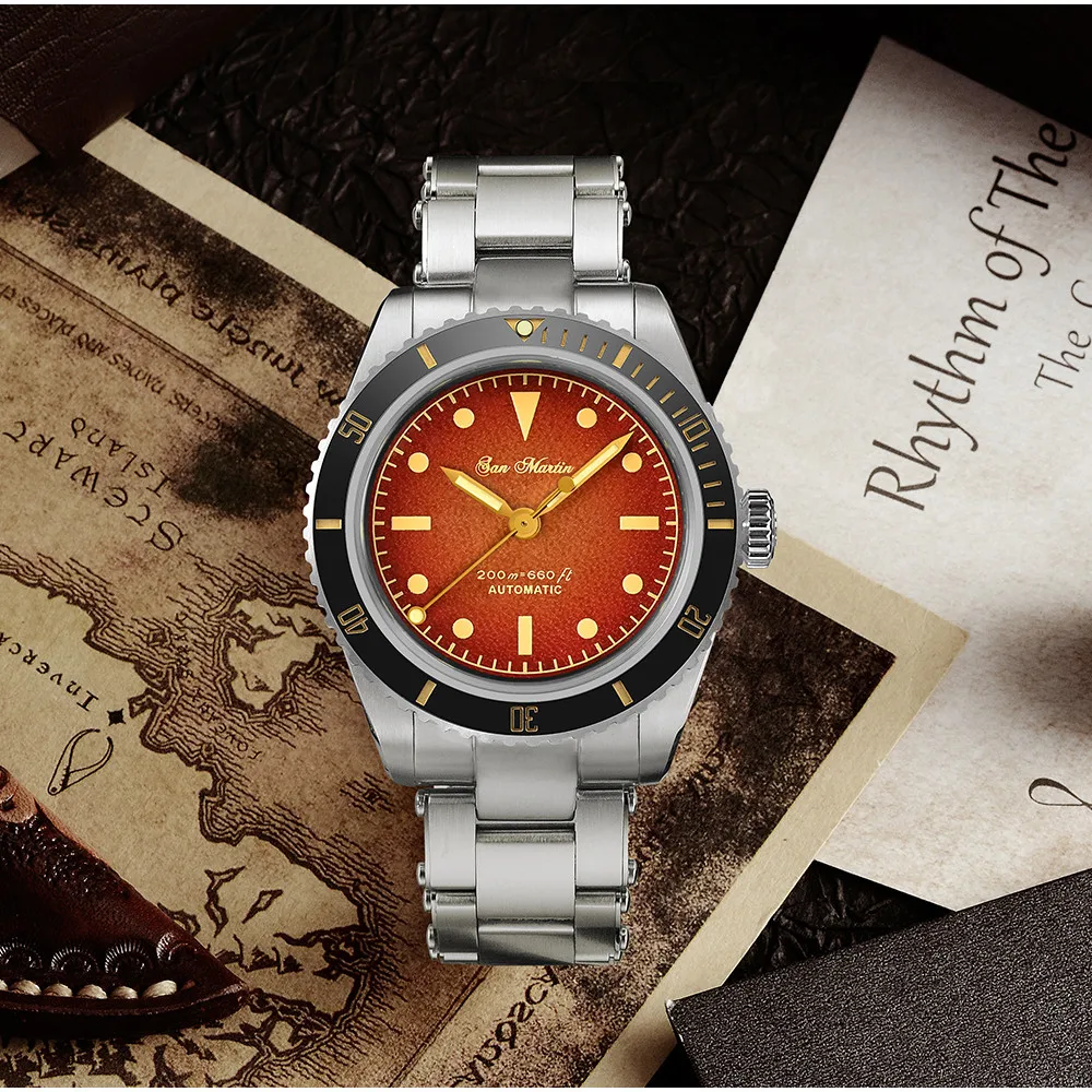 

San Martin 38mm Vintage 6200 Pencil Hands Retro Diver Watch Luxury Sapphire NH35A YN55A Men Automatic Mechanical Watches 20Bar