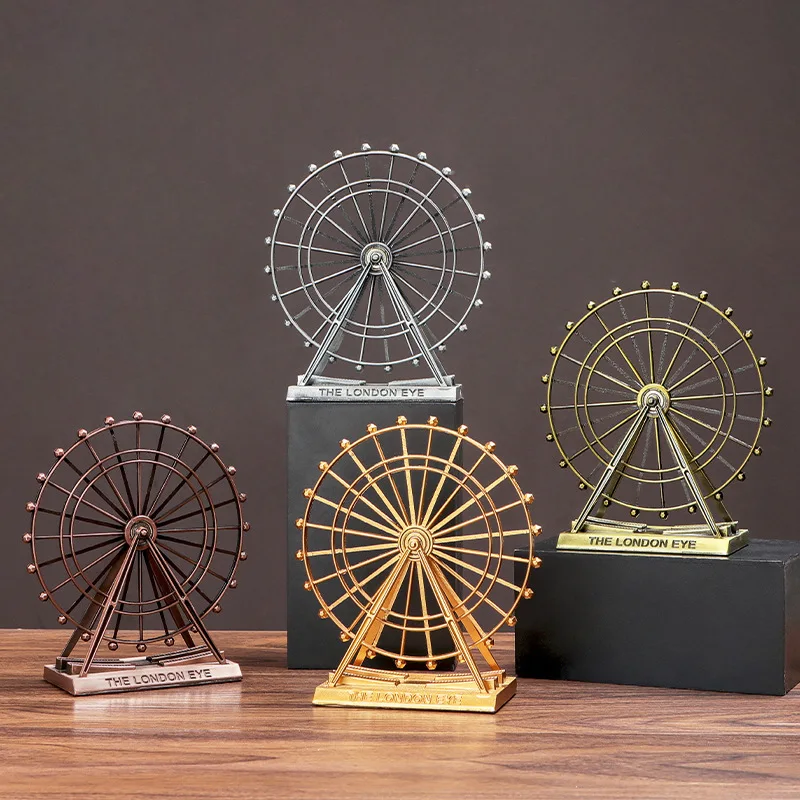 

London Eye Ferris Wheel Model Nordic Retro Metal Home Decoration Creative Rotatable Ferris Wheel Office Desktop Bar Decoration