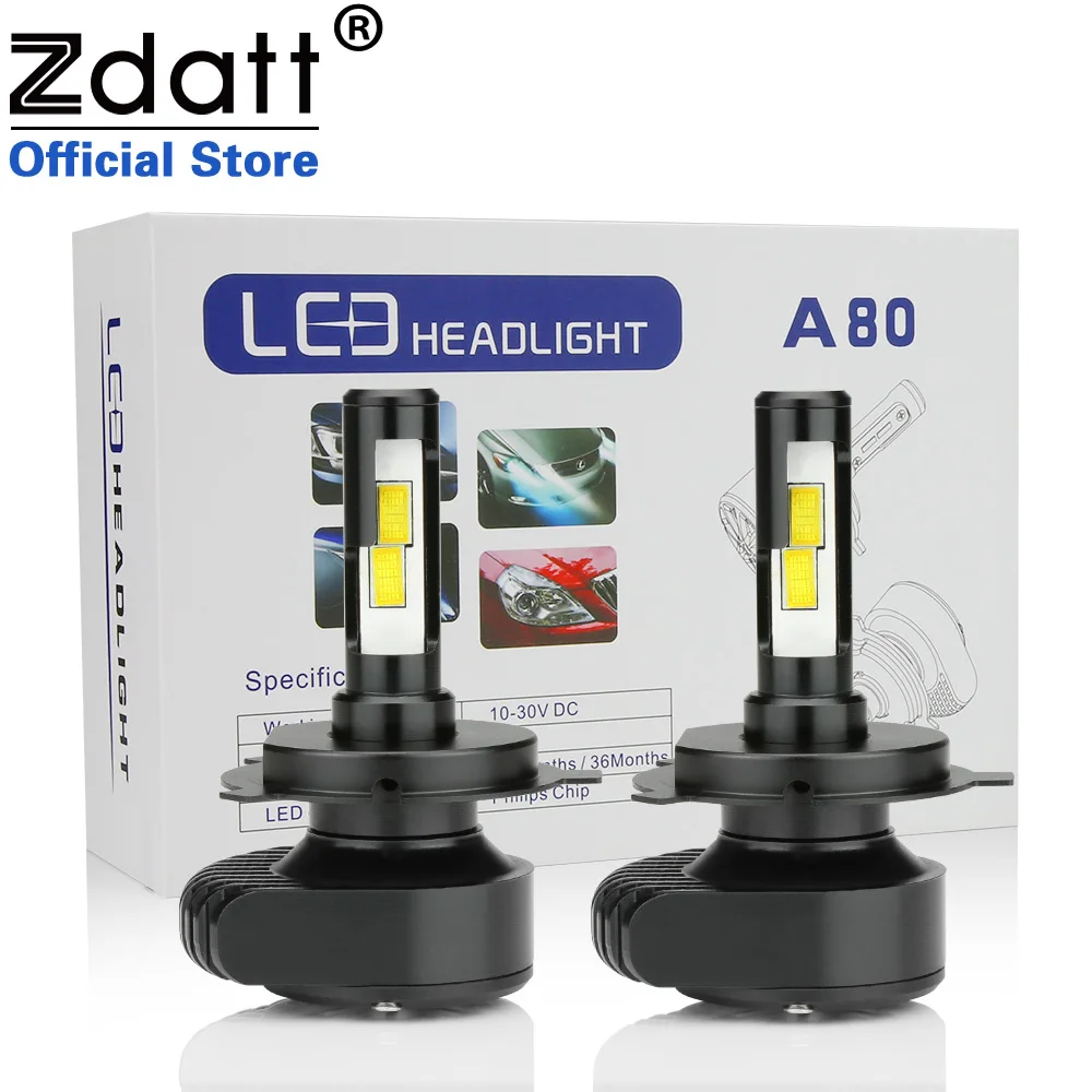 Zdatt H7 Led Canbus H4 9005 9006 HB3 HB4 H11 светодиодные лампы для автомобильных фар 80 Вт 8000LM 6000K 12В