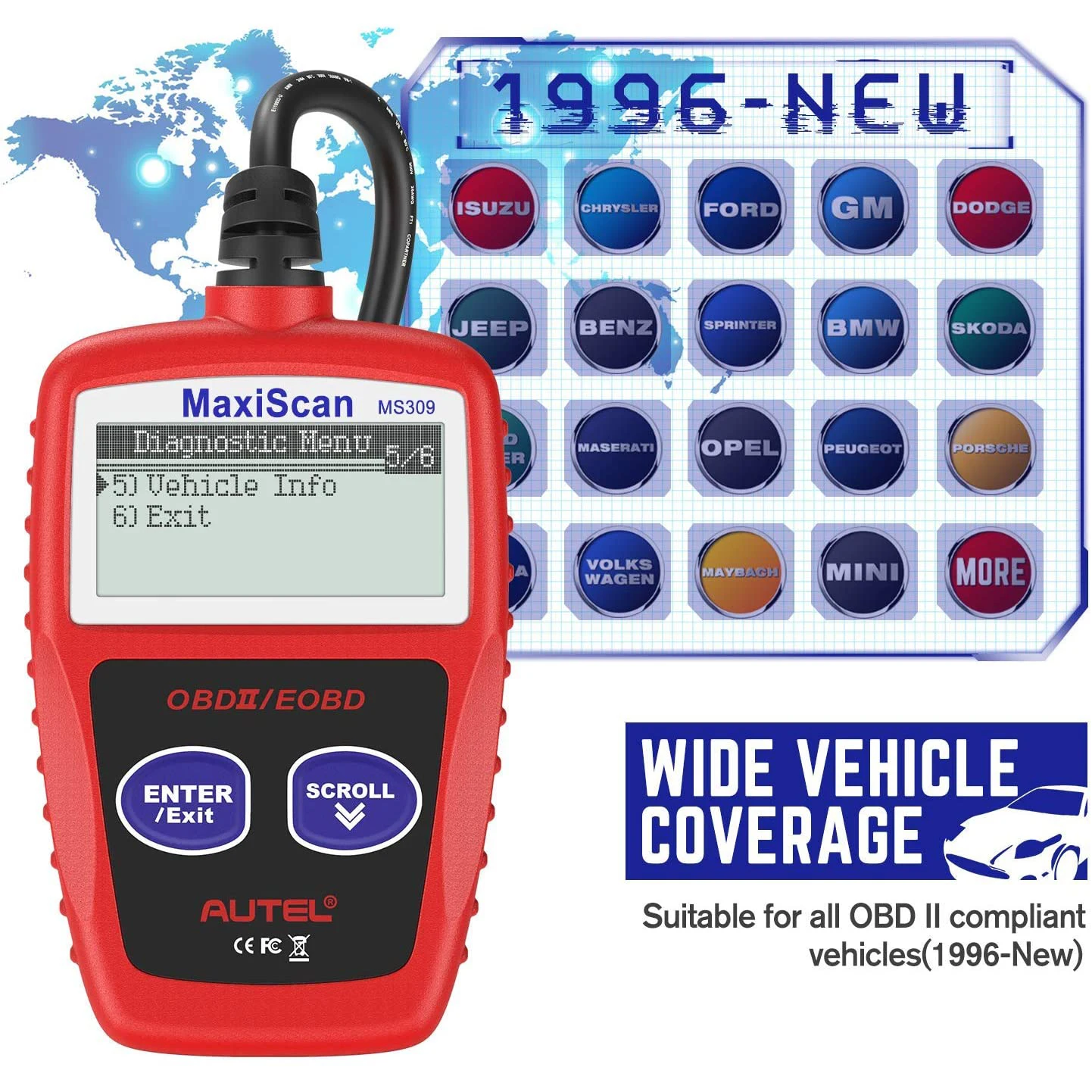 

Maxican MS309 Scanner Fault Code Reader Diagnostic Scan Reset Tool