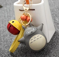 2022 new 10 pcs cute cartoon totoro doll keychain leather rope key holder metal bell chain key ring charm bag auto pendant gifts