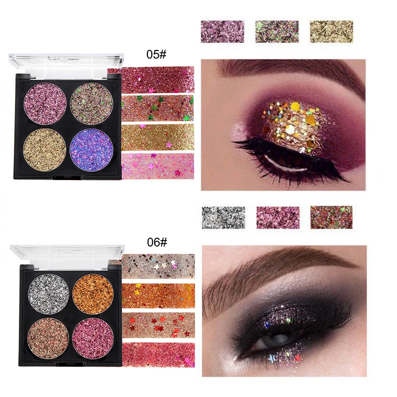Stock Clearance!!! 4 Colors Glitter Eye Palette Shimmer Eyeshadow Pigment Long Lasting Glow Shine Diamond Shadow |