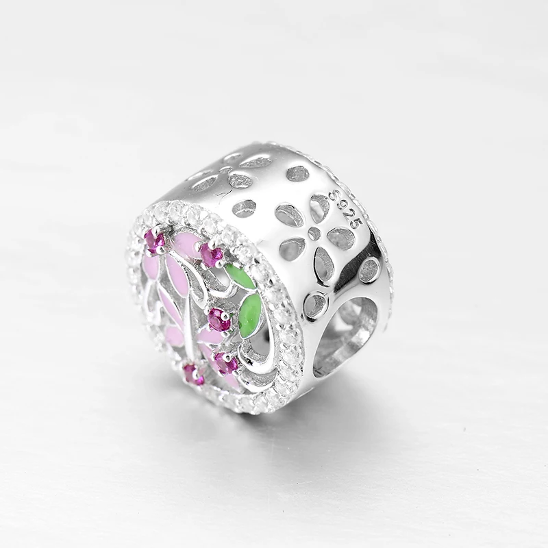 Hot 925 Sterling Silver pink butterfly dance pattern round fine Beads Fit Original European Charm Bracelet Jewelry making | Украшения и