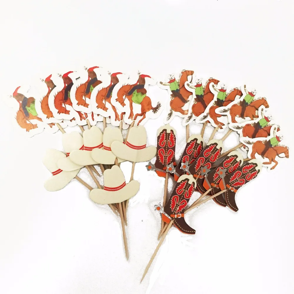 24 шт. ковбойские сапоги шляпы кекс Топпер Уэст флажки для торта выбор детского