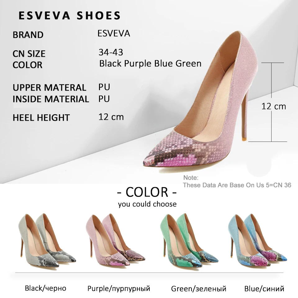 

ESVEVA 2019 Women Pumps Shoes Printed Style High Heels Basic Pointed Toe Ladies Pumps Thin Heels Pumps Shoes 34-43 Ladies Shoes