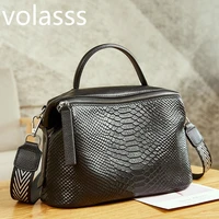 100 genuine leather crocodile pattern classic black womens brand hand bag fashion british boston bag shoulder messenger bags