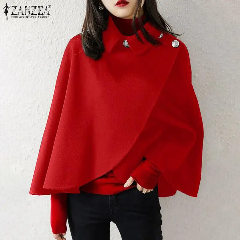 

ZANZEA Women's Casual Outwears Capes Winter Stylish Solid Ponchos Cloaks Female Christmas Coats Sleeveless Poncho Coats Oversize