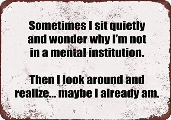 

Why Am I Not in a Mental Institution Tin Sign art wall decoration,vintage aluminum retro metal sign,