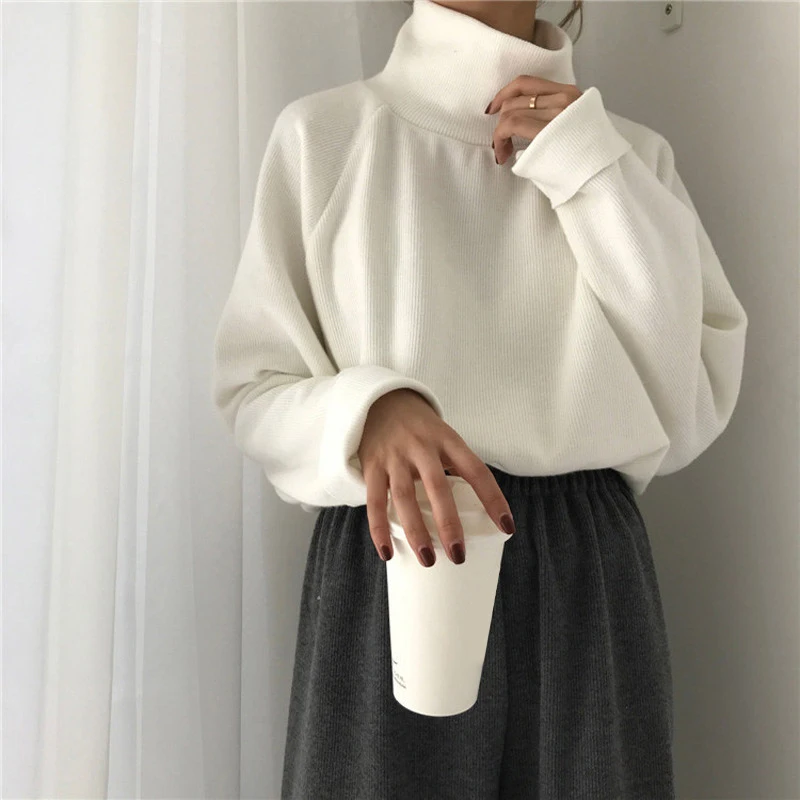 

AECU Turtleneck Sweater for Women Spring Autumn Knitted Jumper Women's Sweater Casual Loose Long Sleeve Jacket Female Pullover