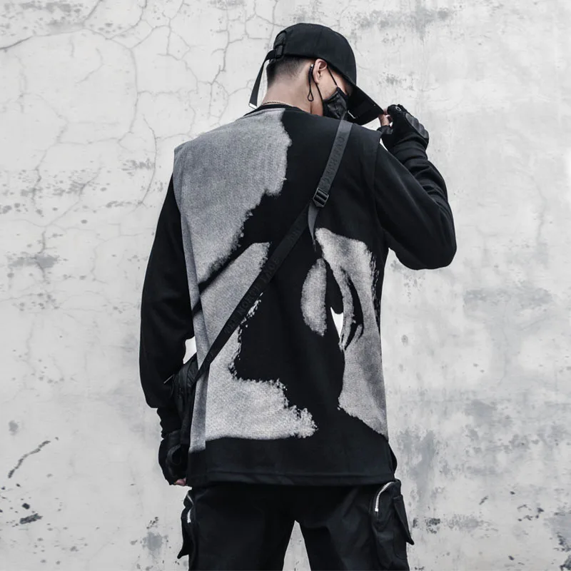 

Back the new printed off two loose T-shirt hip-hop contracted fleece flow high street