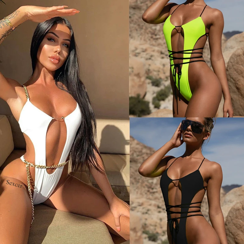 

Женское боди с высоким вырезом, купальный костюм для женщин, женский соблазнительный Цельный купальник 2020, женский купальник, монокини с пу...
