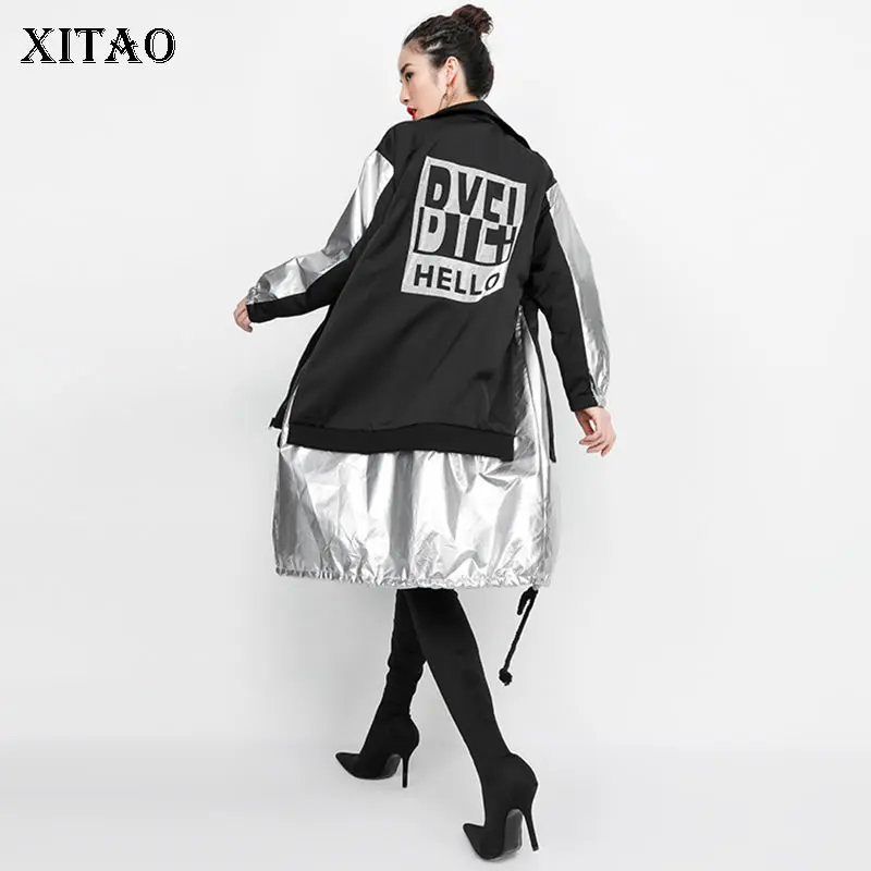 XITAO Женский Тренч с принтом сзади Хит цвет необычный для хип хопа широкой талией