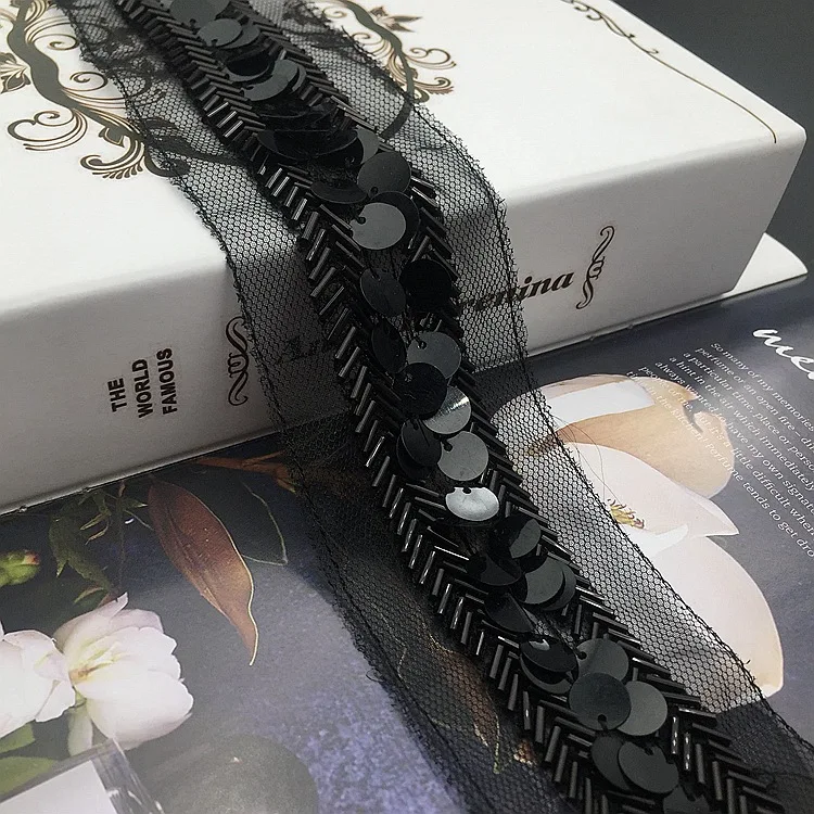 1 ярд золотые бусины блестки сетка кружевная лента блестящая отделка ткань