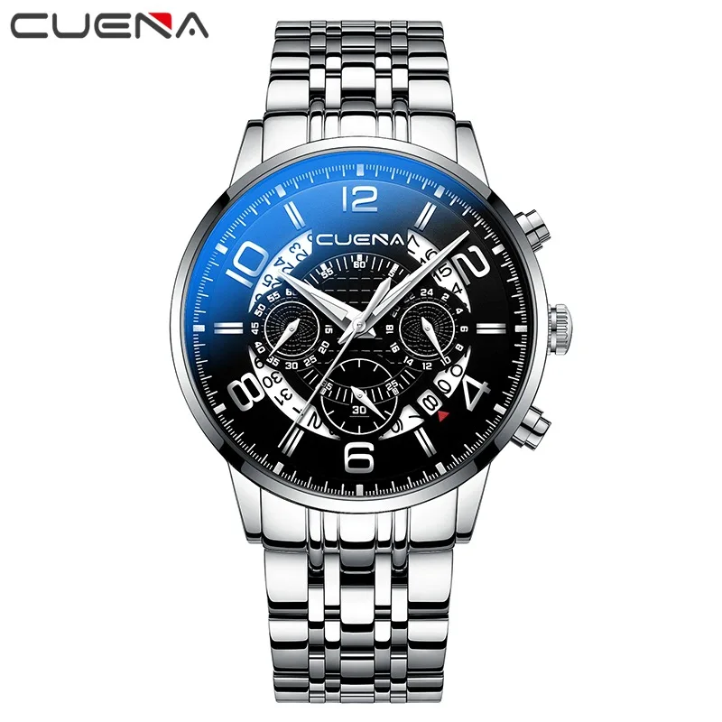 

CUENA 6806 Multi-Function Six-Pin Three-Eye Steel Band Waterproof Men's Watch Luxury Fashion Business Men Wristwatches