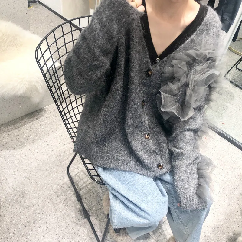 

2021 new sweater women loose outer wear mid-length coat knitted cardigan Black