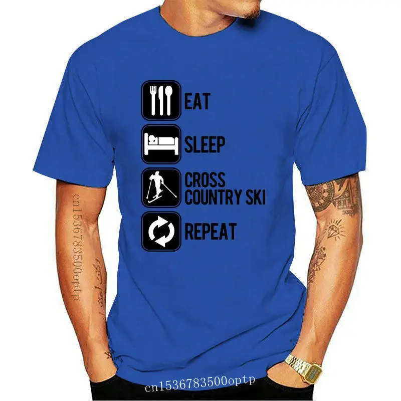 

Дизайнерская футболка с надписью Eat Sleep Cross Country Ski, с повторяющимся спортивным силуэтом, забавная футболка 5xl, Мужская хлопковая футболка 2021, ...