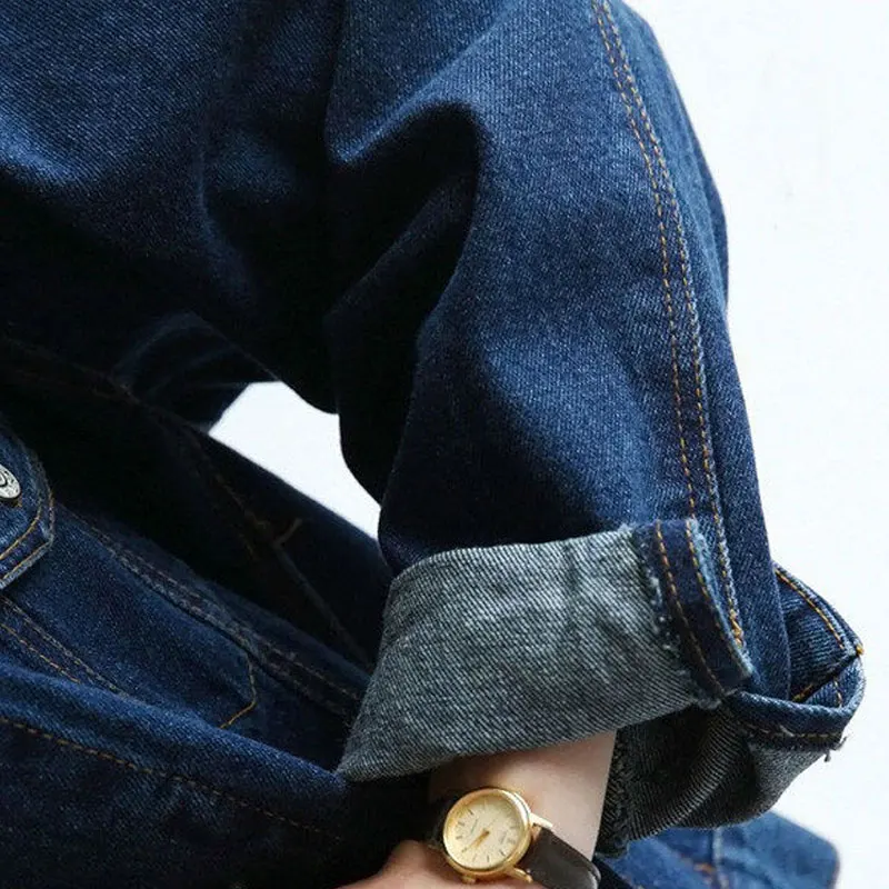 Женские джинсовые куртки с отложным воротником Свободные повседневные синие