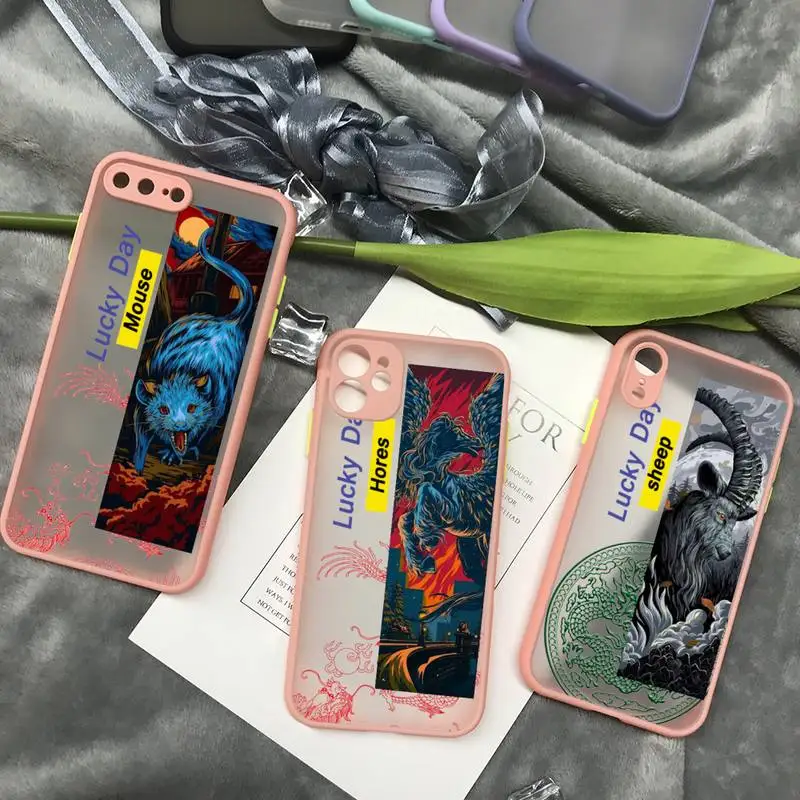 

For Men Chinese Style Pig Bald Cellphone Phone Case For Iphone 11 12 Pro Max 7 8 Plus X Xs Xs Max XR Translucent Matte Cvoer