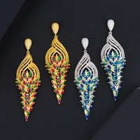 godki luxury trendy multicolor tassel pendant earrings shinning cubic zirconia gorgeous bridal jewelry pendientes mujer moda