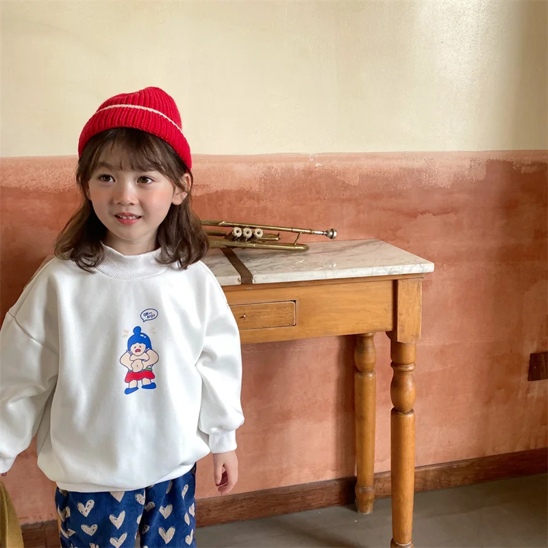 

Girls' Hoodies Sweatshirts Jacket 2021 White Winter Autumn Top Thicken Velvet Pullover Fleece Christmas Gifts Cotton Children's