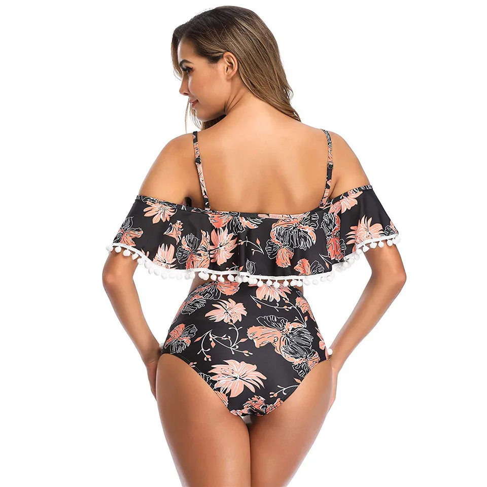 Женский купальник-бикини с цветочным принтом высокой талией сексуальный